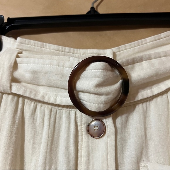 Sezane Hanna Skirt High Waist Midi Belted Button Front Cotton Cream Size 12 (44) - Picture 5 of 14